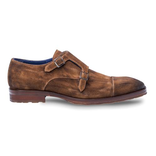 Mezlan "Miguel" Tan Genuine Suede Cap Toe Double Monk Loafer Shoes 8660.